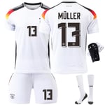 Tyskland Hemma EM 2024 Jersey Fotbollströja Barn Herr Kit Nr.13 Müller With socks+protective gear L