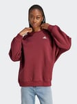 adidas Sportswear Essentials 3-stripes Oversized Fleece Sweatshirt - Burgundy, Burgundy, Size S-M, Women