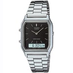New Casio Vintage Retro Silver Black Dial Dual Time Steel Watch AQ-230A-1DMQ