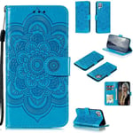 Portefeuille Coque Pour Huawei P40 Lite/Nova 6 Se Smartphone Magnétique Pu Cuir Etui Rabat Avec Fente Pour Carte Et Dragonne Mandala Fleur Motif - Bleu