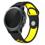 22mm Garmin Forerunner 935 / Quatix 5 / Fenix 5 / Fenix 5 Plus / Approach S60 dual color silicone watch band - Black / Yellow Hole