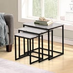 EEMKAY® New Durable Black Steel Frame Set of 3 Marble Effect Nest Of Tables Stylish Design G-19