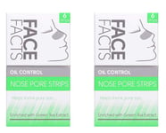 Face Facts's - 2x OIL CONTROL NOSE PORE STRIPS IDEAL FOR FACE & NOSE HELPS SHRINKS PORE SIZE ENRICHED WITH GREEN TEA EXTRACT 6 STRIPS PER PACK