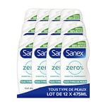 SANEX - Gel douche Hydratant Zéro % - Tous Types de Peau - Biodégradable et Vegan - 475 ml - Lot de 12