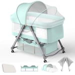Baby Bedside Travel Cot Crib Bassinet Bed, 2-in-1 Portable Crib for Newborns, 2-Tier Folding Foldable Bedside Cot, BedSide Sleeper for Babies, Infant Toddler Playpen, Height Adjustable