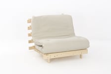 Comfy Living 3ft LUXURY Single (90cm) Wooden Futon Set with PREMIUM LUXURY Cream/Natural Mattress