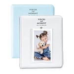 OBERSTER 2Pcs 64 Pockets Photo Album for Fujifilm Instax Mini 7s 8 8+ 9 25 50s 70 90, 2x3 Inch Mini Photo Album Compatible with Instant Camera Photo Book Name Card Holder (Blue+White)