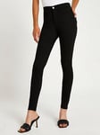 River Island Kaia High Rise Jeans - Black, Black, Size 6, Inside Leg Long, Women