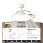 Takfläkt med LED-lampa, steglös dimning, fjärrkontroll,APP med RC dimbar, 220V, 42 tum