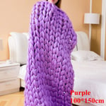 Arm Knitted Blanket Merino Wool Throw Iceland Thick Yarn Purple 100x150cm