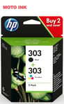 Genuine HP 303 Colour and Black ink combi pack