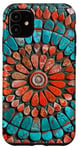 iPhone 11 Turquoise and Coral Mandala Pattern Case