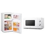 COMFEE' RCT87WH1 Under Counter Fridge Freezer, 87L Small Fridge Freezer with LED Light, Removable Shelves & 700W 20L White Microwave Oven With 5 Cooking Power Levels