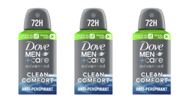 Dove Men+Care Clean Comfort Antiperspirant Aerosol Spray 75ml TRAVEL SIZE x 3