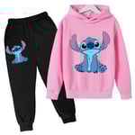 Lilo Stitch Träningsoverall för barn Hoodie Byxor Set Träningsoveraller Rosa 110cm