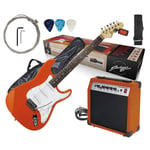 ELV Burnt Orange Johnny Brook JB407 Full Size Electric Guitar Starter Kit inc 20W Combo Amplifier