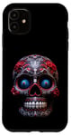 Coque pour iPhone 11 Crâne en sucre Jour des morts Crâne Rouge et Noir Art