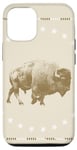 Coque pour iPhone 15 Pro Bison Buffalo Stars Animaux Sépia Marron Blanc Tourbillon Bordure