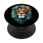 Roi coloré : Lion élégant | Tête de lion cool PopSockets PopGrip Interchangeable