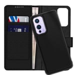 Vizvera Oneplus 9 Case, 2 in 1 Magnetic Split Card Slots Wallet Fiber Leather Flip Cover Compatible with OnePlus 9 5G (UK) (Fiber Black)