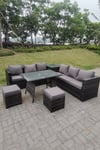 Outdoor Rattan Garden Furniture Set Corner Sofa Dining table With 2 PC Footstools