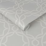 Superfresco Easy Montague Geometric Light Silver Trellis Wallpaper Wall Cover