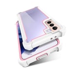 KSELF Case for Samsung Galaxy S21 Case with Screen Protector, Full Body Protective TPU Hybrid Dual Layer Shockproof scratch Rugged Bumper Cover for Samsung Galaxy S21 5G 6.2 Inch (White Pink)