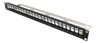 19" Patchpanel Deltaco, 24xRJ45, 1U, Keystone, kabelstöd, svart