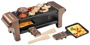 Bestron Appareil a raclette, Mini Grill pour 1 à 2 personnes, avec 2 poêlons et 2 spatules, avec revêtement antiadhésif, 350 Watts, couleur: Cuivre, Rame