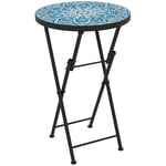 Sidobord, hopfällbart trädgårdsbord med mosaikdesign, diameter 35,5 x 55 cm, runt väderbeständigt balkongbord av metall, camping