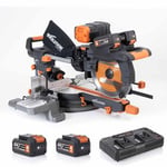 Evolution Power Tools R255SMS-DB-Li Cordless Brushless Double Bevel Double Battery Sliding Mitre Saw 2x18v Li-Ion EXT Multi-Material Blade Cuts Wood Metal Plastic, 255mm - Batteries & Charger Included