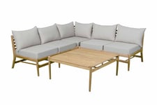 Hampton sofagruppe Teak med beige pute 2 st 2-sitsmoduler, hörn & bord 90x90 cm Sunzo