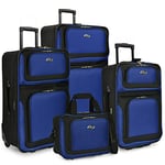U.S. Traveler New Yorker Lightweight Softside Expandable Travel Rolling Luggage Set, Blue, 4-Piece Set (15/21/25/29), New Yorker Lightweight Softside Expandable Travel Rolling Luggage Set