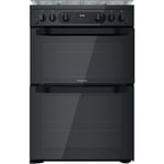 Hotpoint 60cm Double Oven Gas Cooker with Lid and Assisted Cleaning - Black