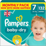 Pampers Baby-Dry Taped Nappies, Size 7 (15kg Plus) 132 Count, MONTHLY SAVING PA