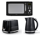 Tower Solitaire Kettle 2 Slice Toaster & Microwave Matching Set in Black/Chrome