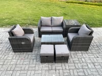 Rattan Outdoor Furniture Set Garden Love Sofa Coffee Table 2 Armchair Side Table 2 Small Footstools Dark Grey Mixed