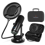 THRONMAX MDRILL ONE STUDIO KIT (M2 KIT) - USB Condenser Microphone with Pop Filter, Foam Windshield, Protective Sleeve & Travel Case - Jet Black