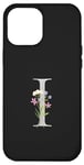 Coque pour iPhone 15 Pro Max Lettre I florale en titane noir personnalisable