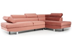 Canapé d'angle avec têtières relevables velours rose