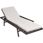 Helloshop26 - Transat chaise longue bain de soleil lit de jardin terrasse meuble d'extérieur avec coussin résine tressée marron