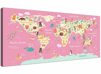 Animal Map of the World Atlas Canvas for Girls Nursery or Bedroom 120cm Wide