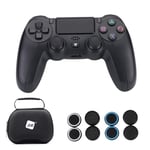Pack Manette NK pour PS4 / PS3 / PC/Mobile sans Fil - Manette sans Fil, Dualshock, 6 Axes, Pavé Tactile, Entrée Casque, Câble de Charge, 8 x Grips pour Joystick, Housse pour Manette - Noir