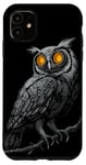 iPhone 11 Owl on a branch with vintage camera lenses as eyes Case