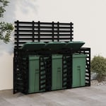 Vidaxl Abri Pour Poubelle Triple Sur Roulettes Noir Bois Massif De Pin