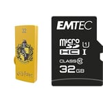 Pack Support de Stockage Rapide et Performant : Clé USB - 2.0 - Série Licence - Harry Potter Hufflepuff - 32 Go + Carte MicroSD - Gamme Elite Gold - Classe 10-32 GB