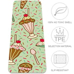 Haminaya Yoga Mat Cartoon Ice Cream Pilates Mat Non-Slip Pro Eco Friendly TPE Thick 6mm With Carrying Bag Sport Workout Mat For Exercise Fitness Gym 183x61cmx0.6cm