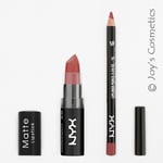 2 NYX Matte Lipstick 15 Whipped Caviar + Slim Lip pencil 831 Mauve Set Joy's