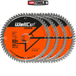 WellCut TCT Saw Blade 165mm x 60T x 20mm Bore for DCS520, GKT55 Pack of 4