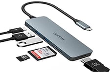Hub USB C, HOPDAY 6 en 1 Adaptateur avec HDMI 4K, 2 x USB 3.0, Lecture de Carte SD/TF, Port de Charge 100W, USB-C vers Compatible avec MacBook,iPad, Clavier, Souris et Plus D'appareil